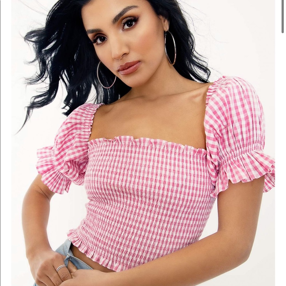 Gingham Pink Spring Fields Top - Picture 3 of 6